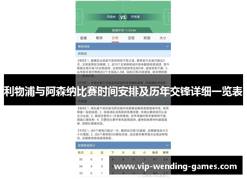 利物浦与阿森纳比赛时间安排及历年交锋详细一览表